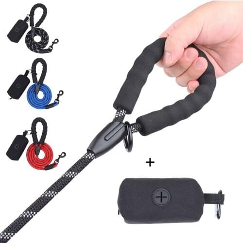 Copetsla Durable Dog Leash with Poop Bag Dispenser Strong Reflective Pet Rope Walking Training Round Leash Belt For Dogs Cats