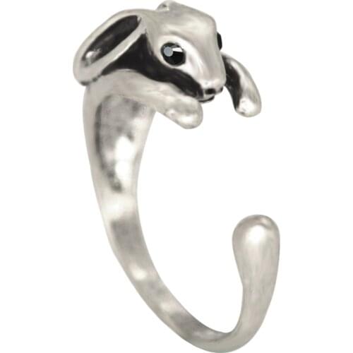QIAMNI 3D Cute Rabbit Animal Adjustable Ring for Women Girls Unique Statement Jewelry Accessories Exaggerated Wedding Gift