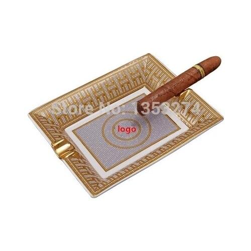 Luxury Gadgets High-end Mosaic Circle "H" Pattern 2 Holder Ceramic Bone China Cigar Ashtray Free Shipping