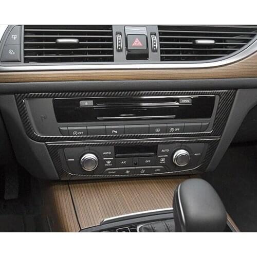 Car Styling Air Conditioning CD Panel Decoration Cover Trim 2pcs For Audi A6 C7 A7 2012-18 Stainless Steel Carbon Fiber Sticker