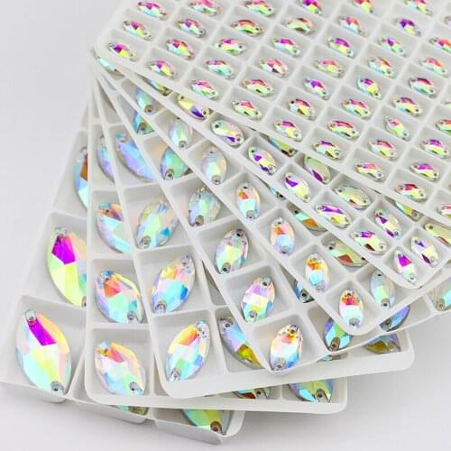 All Size Sew on Rhinestones Glass Crystal AB Navette Flatback Marquise horse eye stone for DIY clothing bags shose