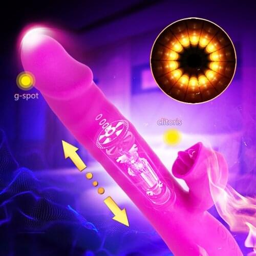 Telescopic Rabbit Dildo Vibrator Clitoris Licking Vagina G Spot Stimulator Heating Sex Toys for Adult Women Female Masturbator