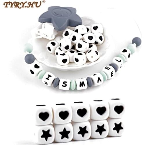 TYRY.HU 10Pcs/Lot heart star Silicone Beads Teething Baby Teether Pacifier Chain Toys DIY Necklace Loose Beads BPA Free