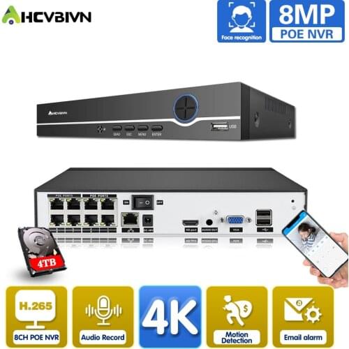 AHCVBIVN 4CH 5MP POE NVR Security Surveillance System Network Audio Out Video Recorder 4CH NVR For 1MP/2MP/4MP/5MP POE IP Camera