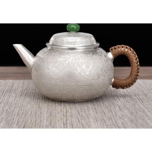 Ag999 Sterling Silver Teapot Kitchen Utensils Built-in Filter Handmade Coffee Tea Pot