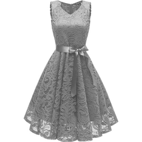 Women Lace Embroidery V Neck Elegant Dress Womens Vintage Party Dresses Ladys Sleeveless High Waist Dresses