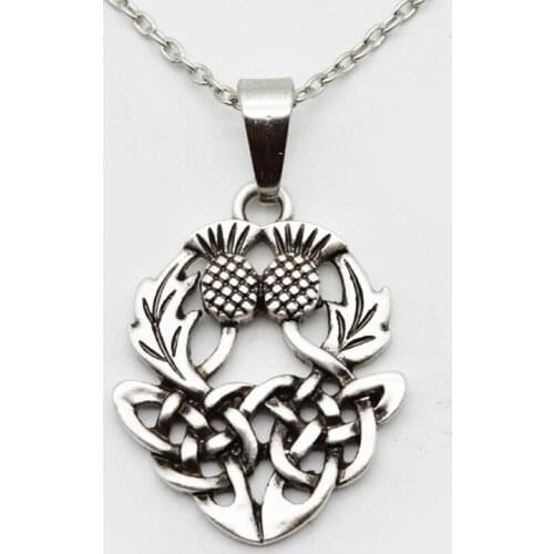 10pcs Celtics Knot Thistly Flower Field Scotland National Symbol Necklace Charm Fashion Jewelry As Gift SGL224