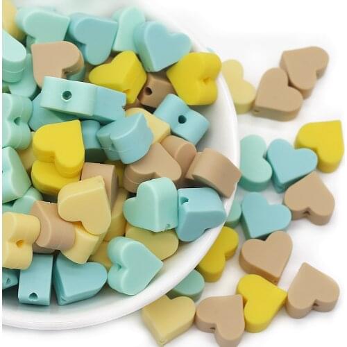 Cute-Idea 10PCs Mini Heart Teething BPA FREE Gift Chewing Toddler Food Grade Toys Pacifier Chain Rodent Accessories DIY Teether