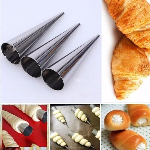 5Pcs/lot Stainless Steel Non-stick Cream Horn Danish Pastry Mold Tube Piping Cream Horn Mold Roll Horn Croissant Mold 2 Size