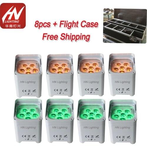 8pcs with case Battery Powered Wireless Rechargeable uplights 6x18w hex LED Par can Light uplighting