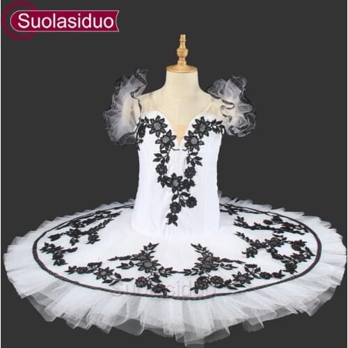 White Swan Lake Ballet Tutu Pancake Women Flowers Professional Tutus Ballet Stage Performance Costumes Dancewear Clothes SD0016