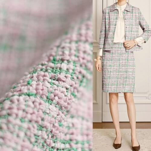 White Waxberry France Tweed Pink Green Pierced Fabrics Garment Materials Autumn Women Coat Skirt DIY Sewing Cloth Freeshipping