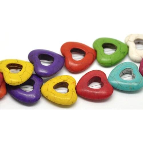 Free Shipping 2 Strands(2x15pcs) Random Mixed Howlite Turquoise Love Heart Loose Beads 25mmx24mm