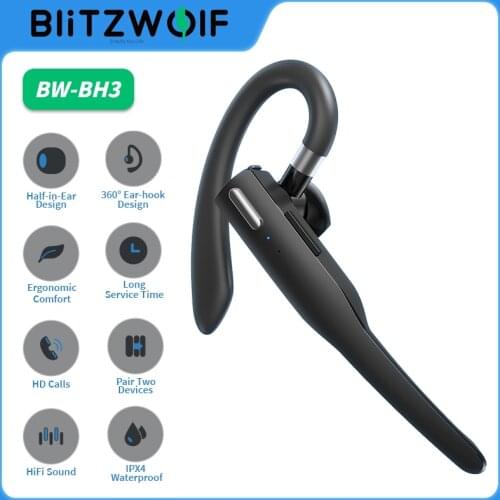 BlitzWolf BW-BH3 bluetooth-compatible Earphone Wireless Earhook HiFi Music HD Calls Half-in-Ear Business Drive Sports Earbuds