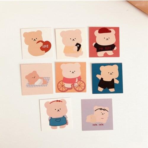 Ins Cartoon Cute Bear Decorative Card Double Sided Illustration Korean Room Decor Diy Wall Sticker Kawaii Postcards 8 Sheets