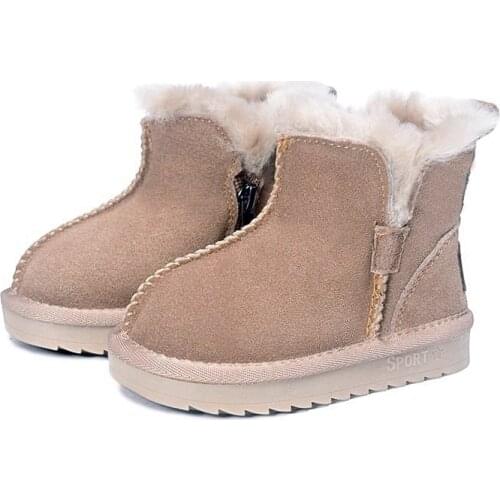 2021 New Winter Children Snow Boots Genuine Leather Wool Girls Boots Plush Boy Warm Shoes Fashion Kids Boots Baby Toddler Shoes