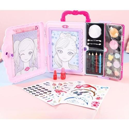 Kids Girl Makeup Set Toys Eco-friendly Cosmetic Pretend Play Kit DIY Children Cosmetics Set Multifunctional Makeup Painting Box