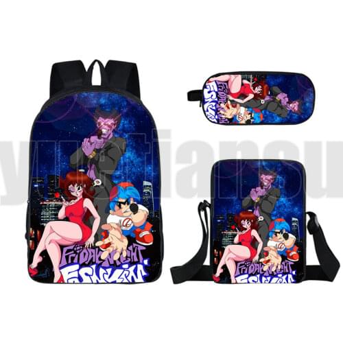 Hot game Cosplay 3D Friday Night Funkin backpack Children Kids School bag Back To School 3pcs Gift teens High Quality Travel Bag