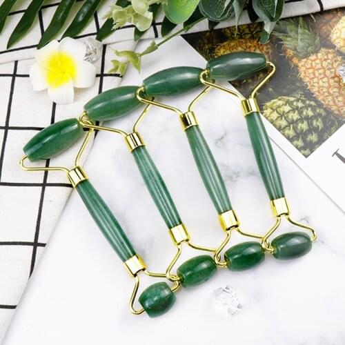 Double Green Emerald Elliptical Roller Massager Eye Neck Health Care Thin Face Jade Roller beauty massager guasha board set faci
