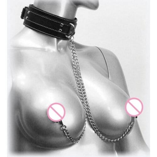 IGRARK Hot Sex Exotic Apparel PU Leather Collar With Nipper Clamps Slave Collar Sex Bondage Sex Products Exotic Accessories