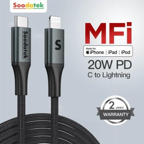 Soodatek MFi USB C to Lightning Cable for 12 Mini 12 Pro Max 8 PD18W 20W Fast Charger Data Cable for Macbook iPad Pro USB C Cord
