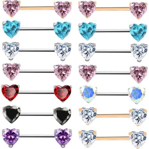 Starbeauty 2Pcs Clear Crystal Heart Nipple Ring Nipple Piercing Jewelry Mamilo Sex Women Nipple Rings Cover Body Pircing Bar 14G