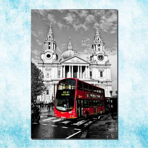 Red London Bus Tower City Art Silk Canvas Poster Print 13x20 24x36 Inch Cityscape Wall Picture Home Room Decor 026