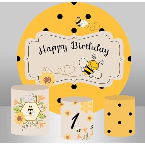 Circle Round Backdrop Cartoon Bee Day Baby Shower Photo Background for Kids First Birthday Pary Decor Cake table Banner Cover