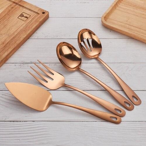 4pcs Rosegold Cake Shovel Fork Spoon Colander Stainless Steel Bakingware Western Food Cooking Appliance Kitchen Utensils Tools