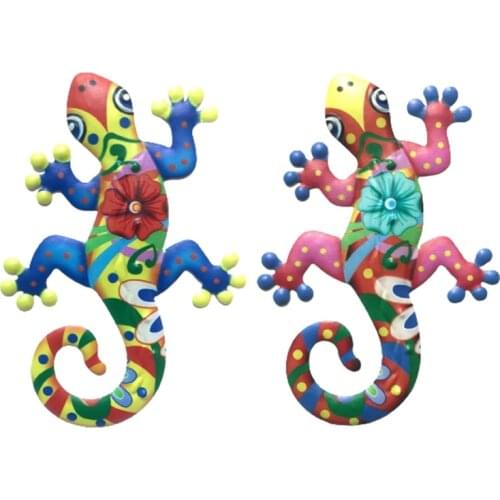 Metal Coloful Gecko Art Wall Decor Iron Lizard Sculpture Wall Hanging Ornaments for Home Garden Outdoor Indoor Wall Fence Decor