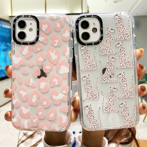 Cute Clear Pink Leopard Phone Case For iPhone 12 11 Pro XR XS Max 12 Mini 7 8 Plus SE2 Animal Print Pattern Soft Silicone Cover