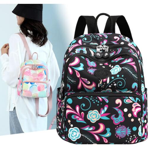 Fashion Colorful Printed Nylon Fabric Day Back Pack Womens Small Backpack Female Casual Mini Bag Backpack for Women Teenager