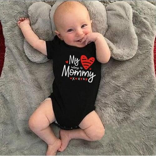 My Heart Belongs to Mommy Print Baby Clothes 100% Cotton Summer Clothes for Newborns Short Sleeves Baby Romper for 0-24M