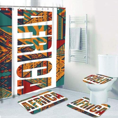 W Pattern Printed Shower Curtains for Bathroom Merry Christmas Bath Mat Anti-slip Carpet Toilet Partition Rug Home Decor