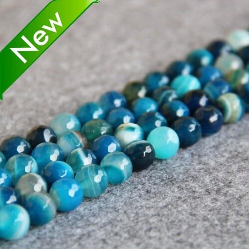 New arrival 10mm Faceted stripe blue Onyx beads Round DIY Manual Loose beads carnelian Jewelry making design wholesale 15"