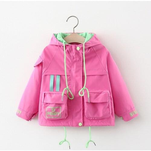 2021 Girls Letter Printed Hooded Coat Autumn