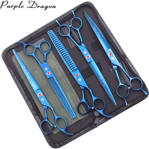 Professional Japan Colorful 440C 8 inch Purple Dragon Pet Dog Grooming Scissors Set Cutter Thinner Chunker Curved Shears Z3005