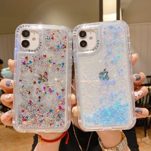 Clear Glitter Quicksand Phone Cases For iPhone 12 11 Pro Max XS X XR 7 8 6 Plus Cover 3 in 1 Heavy Duty Protect Shockproof Case
