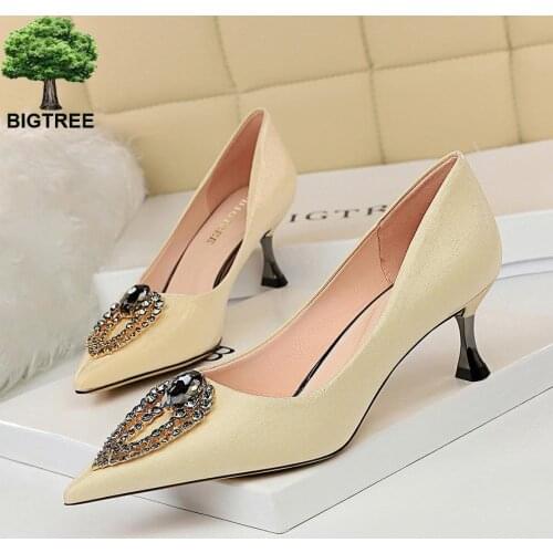 BIGTREE Luxurious Crystal Thin Heel Rhinestone Women Pointed Toe Mujer Shoes Sexy Party High Heel Shallow Wedding Ladies Pumps