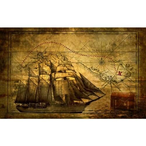 Vintage Pirate Ship with Treasure Map Art Film Print Silk Poster Home Wall Decor 24x36inch