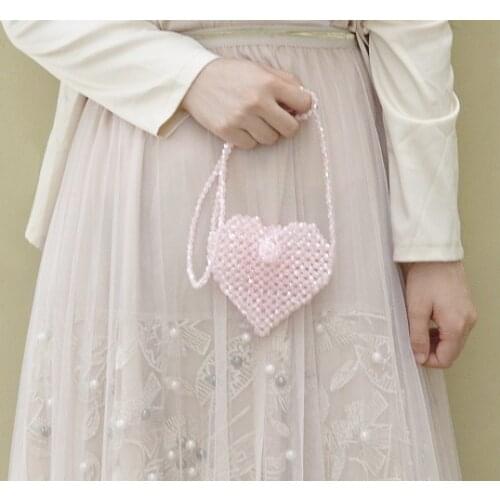 Angelatracy 2019 New Arrival Acrylic Handmade Beading Knit Mini Bag Cover Cute Heart Girl Coin Money Shoulder Bags Crossbody Bag