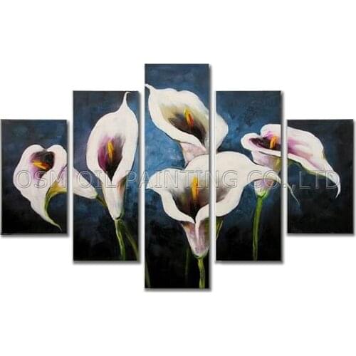 High Skills Artist Handmade High Quality Abstract Lily Flower Oil Painting on Canvas Modern Group Canvas Flower Oil Painting