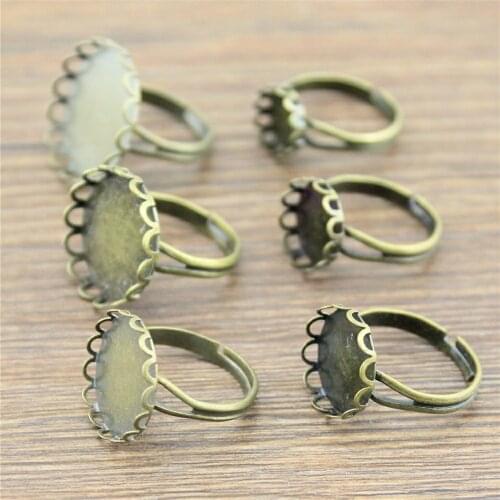 10pcs Fit 10/12/14/16/18/20mm Round Glass Cabochon Antique Bronze Color Copper Material Lace Edge Adjustable Ring Settings Base
