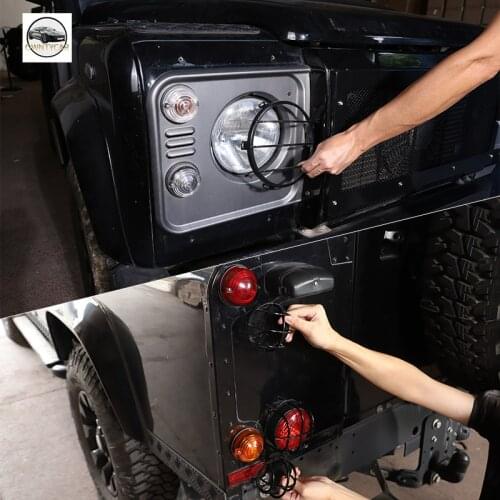 For Land Rover Defender 2004-19 Car Headlight Protection Net Cover Taillight Protection Net Cover Decoration Sticker Accessories