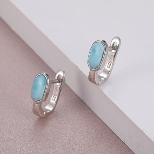 2021 Simple Fashion Geometric Round Charm 925 Sterling Silver Jewelry Gift Classic Natural Precious Larimar Earrings for Women