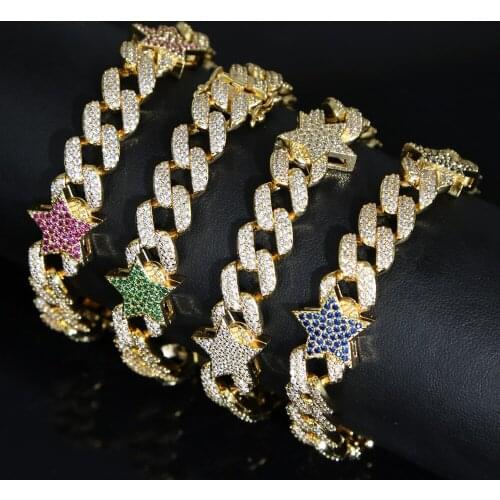 2021 hip hop women girl jewelry iced out bling 5A cubic zirconia gold plated Full Rainbow cz stone star shape bracelet drop ship