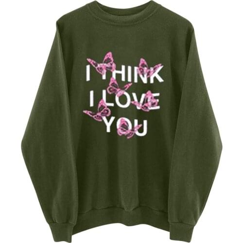 Women Winter Loose Sweater, Adults Butterfly & Letter Print Long Sleeve Round Neck Pullover