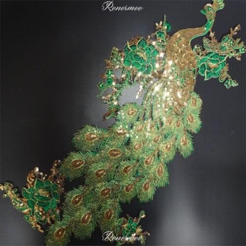 1Pc Gold Peacock Sequins Applique Clothing Embroidery Patch Fabric Sticker Iron On Patch Craft Sewing Repair 47X26cm SX106