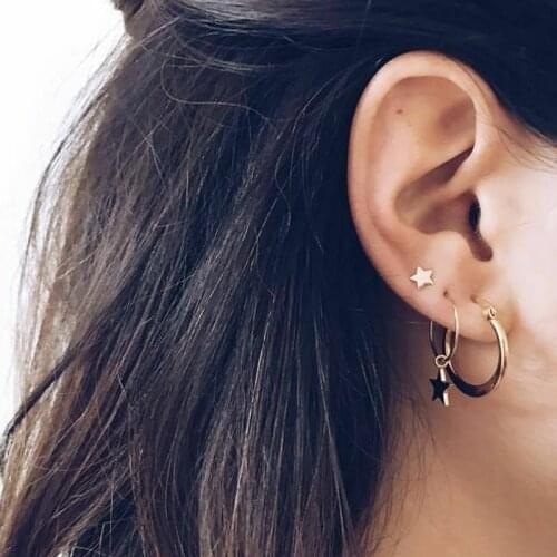 4Pcs/set New Fashion Earrings Creative Gold Color Star Earrings Circular Loop Earring Ladys Personality Brincos Wholesale