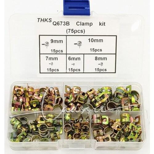 75Pcs 6-10mm Spring Band Type Clips Fuel Line Silicone Vacuum Hose Water Pipe Clamp Low Pressure Air Tube Clamps Fastener Assort